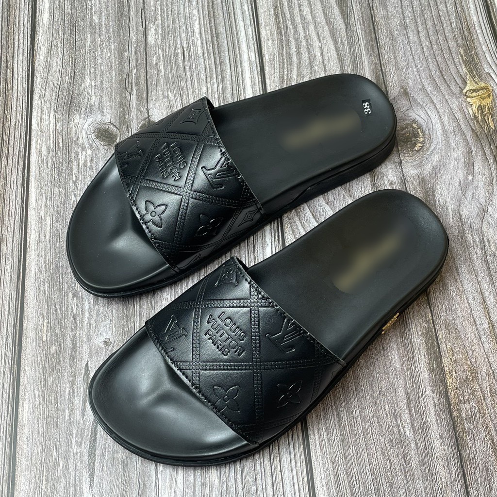 TKL GG Dép Nam Nữ Quai Ngang LV đen hàng thủ công, đi thoáng mát không hôi chân NINSHOP GG