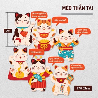 Tranh dán decal Mèo thần tài size lớn decor cửa hàng khai trương quán shop dán cửa ra vào trang trí tết