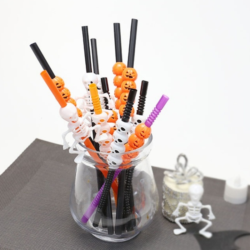 Set 5 Ống Hút Họa Tiết halloween Hoạt Hình Dễ Thương Có Thể Phân Hủy