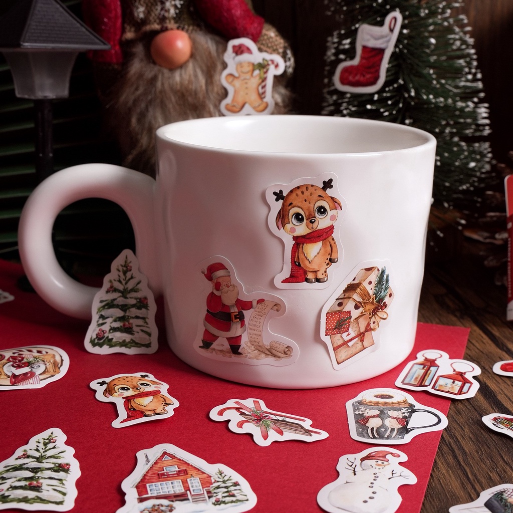 Set 46 Miếng Dán Hình Ông Già Noel Cổ Điển Trang Trí Phong Bì Dịp Giáng Sinh