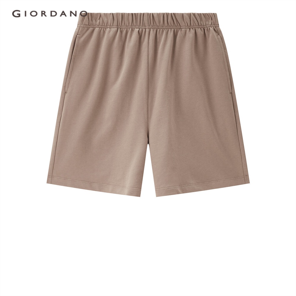 Quần short terry GIORDANO 05403325 dáng rộng vải cotton eo thun cho nữ