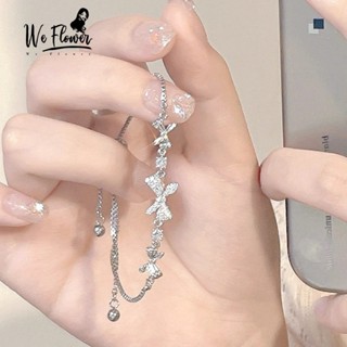 WeFlower Vòng Tay Mạ Bạc 925 Mặt Hình Nơ Đính Đá Pha Lê Phong Cách Hàn Quốc Cho Nữ