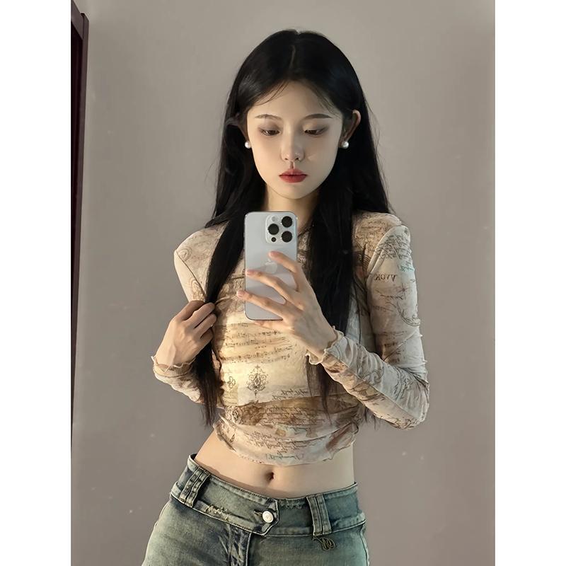 Áo Thun Tay Dài In Họa Tiết Kiểu retro Thời Trang Mùa Xuân Cho Nữ