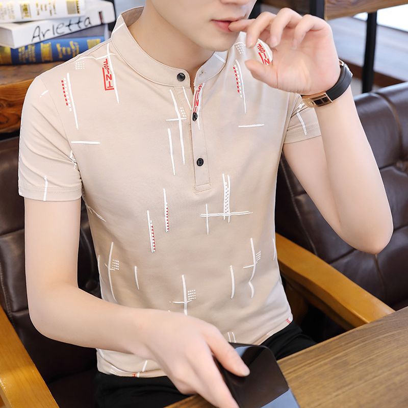 Đứng Áo Thun Ngắn Tay Ôm Dáng Thời Trang Hàn Quốc Dành Cho Nam