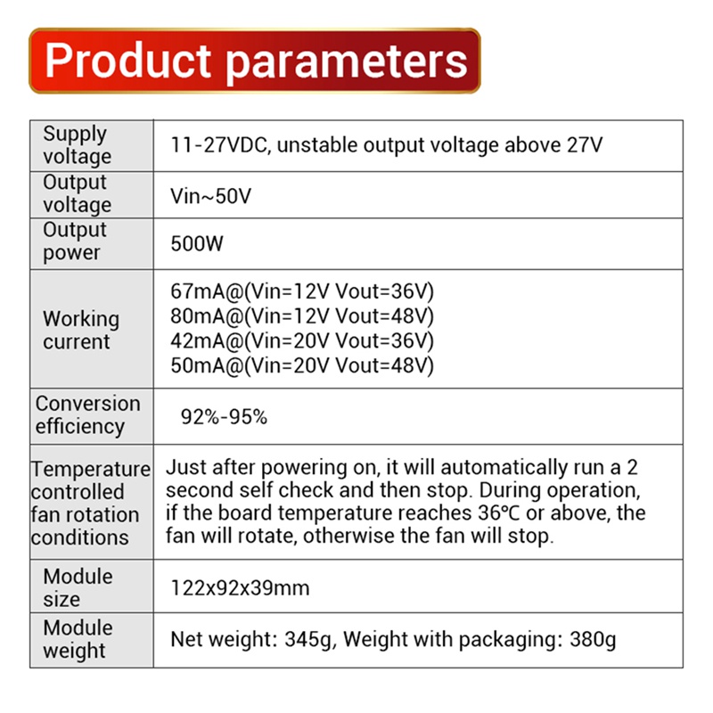 1 Bảng Mạch Tăng Áp zk-pw500 12v24v Sang 24v-50v Có Màn Hình Hiển Thị Điện Áp 500w