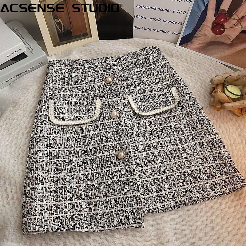 ACSENSE STUDIO váy dạ tweed Chân váy nữ Cute Đơn giản INS Hàn Phong WWY2393EXO39Z230926