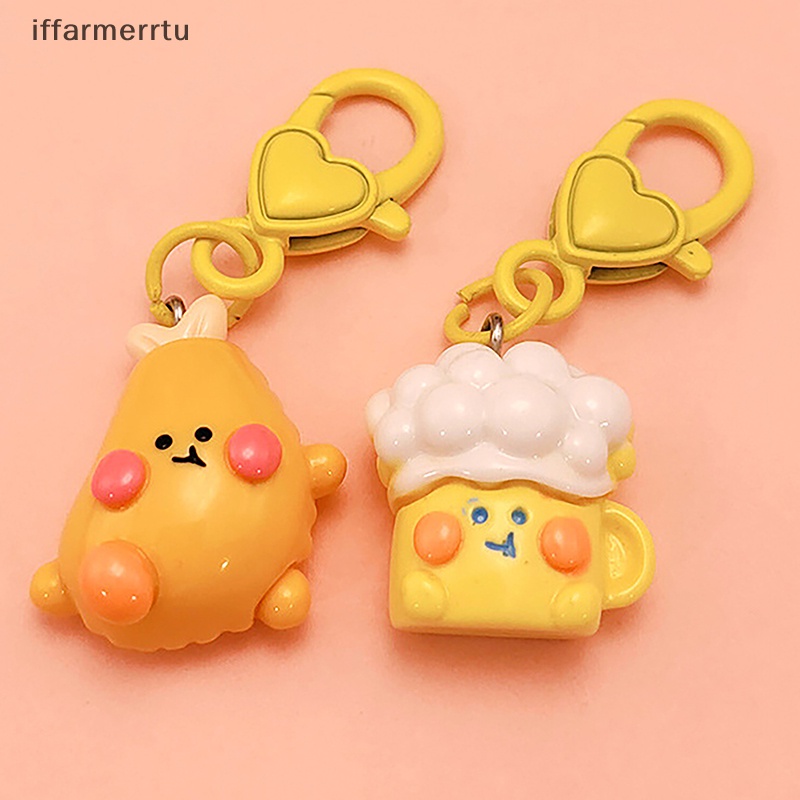 Móc Khóa Mô Phỏng Thức Ăn Chiên / hamburger / Gà Con Dễ Thương Vui Nhộn Dùng Để Trang Trí