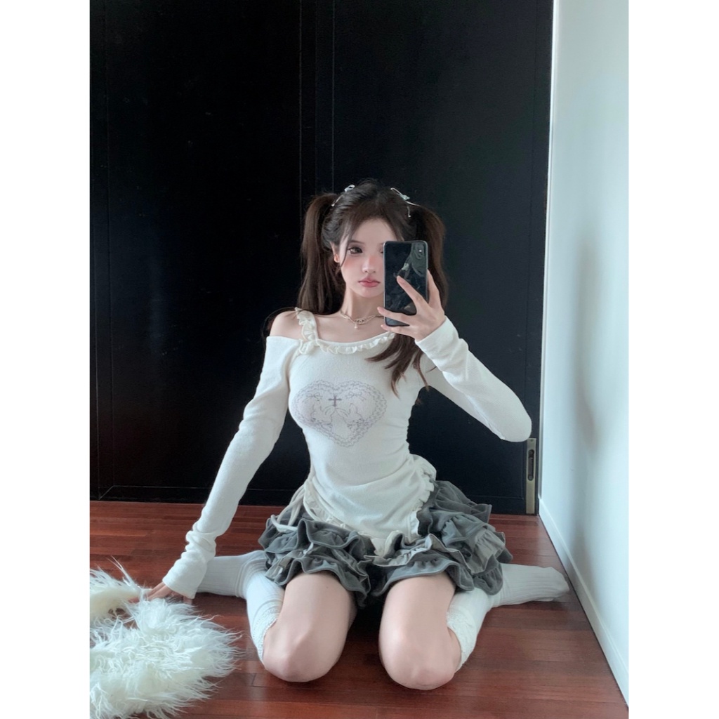 Set Áo Thun Dài Tay + Quần Dài Lưng Cao Thời Trang Theo Phong Cách Hàn Quốc Dành Cho Nữ