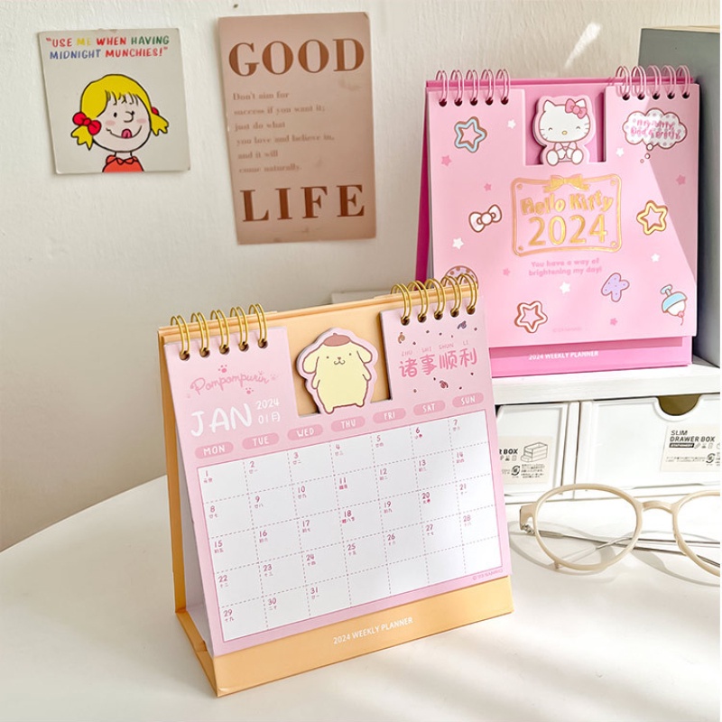 Lịch Để Bàn 2024 sanrio Họa Tiết Hoạt Hình Dễ Thương Dùng Trang Trí Văn Phòng