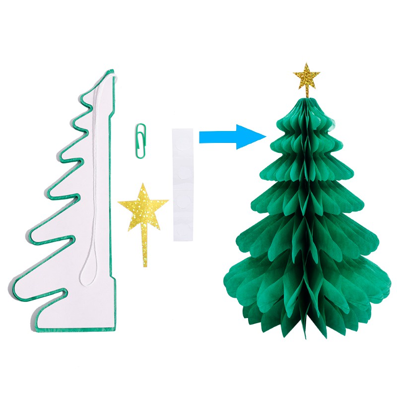 Quả Cầu Giấy Tổ Ong Hình Cây Thông Giáng Sinh Gấp Được diy Treo Trang Trí Nhà Cửa