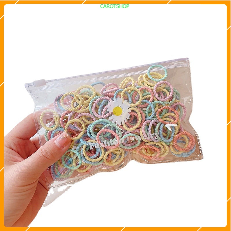 Set Túi 100 Dây Cột Tóc Mini Màu Sắc Xinh Xắn Cho Bé Yêu