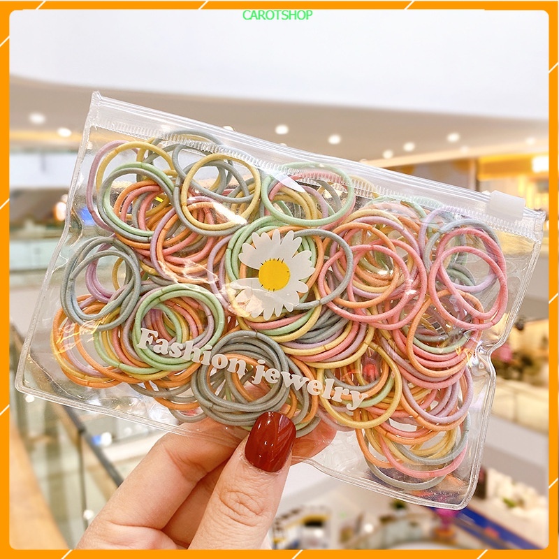 Set Túi 100 Dây Cột Tóc Mini Màu Sắc Xinh Xắn Cho Bé Yêu
