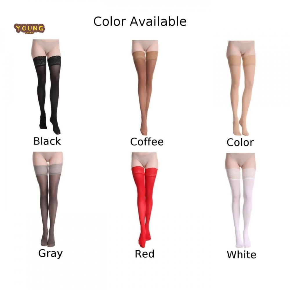 Quần Tất Ren nylon Cao Đến Đầu Gối Màu Đỏ sheer Trắng Cà Phê Cho Nữ