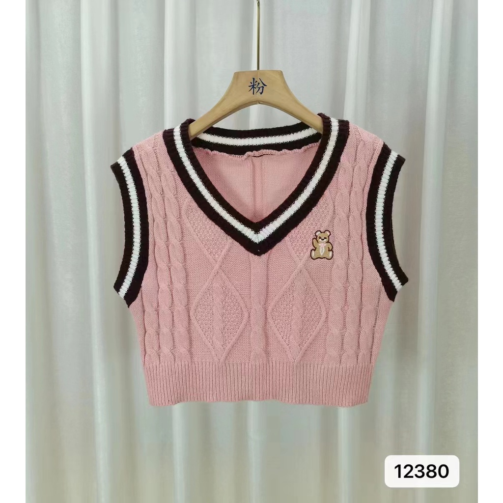 Qzas Áo vest Thêu Gấu Bông Cổ Chữ v Dễ Thương 12380 #