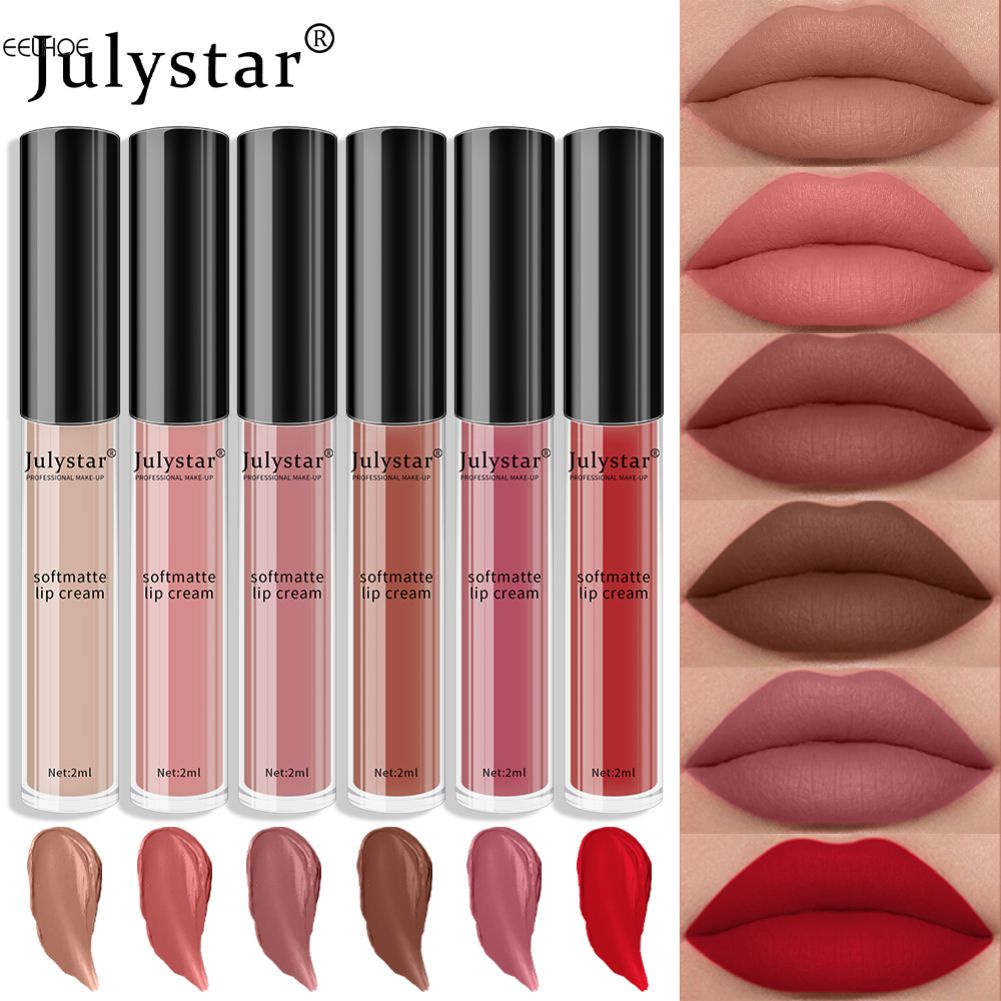 Son Môi julystar 6 Màu Tùy Chọn Chống Nước Không Dính Cốc Dạng Lỏng Tiện Dụng