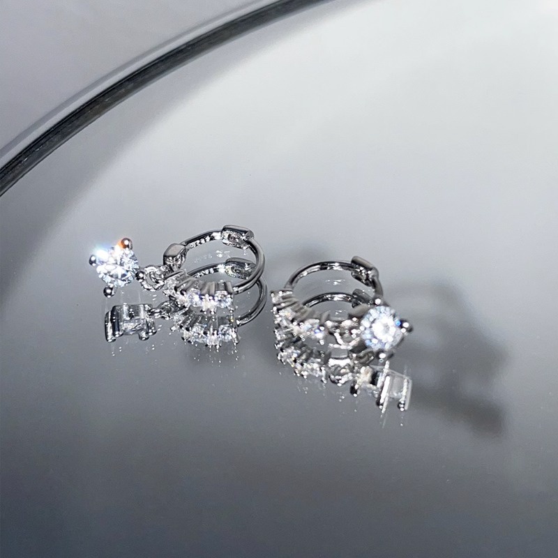 We flower Bông Tai Mạ Bạc 925 Hình Tròn Đính Đá Thời Trang Dành Cho Nữ