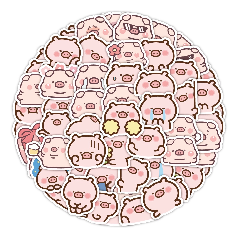 Set 40 Miếng Dán Trang Trí Hình Chú Heo Hồng Dễ Thương Ốp