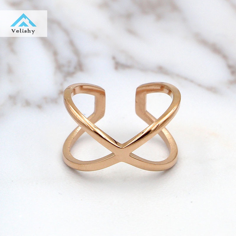 Nhẫn Cưới Inox Mạ Vàng Hình Chữ Thập Phong Cách bohemian Cổ Điển Thời Trang Cho Nữ