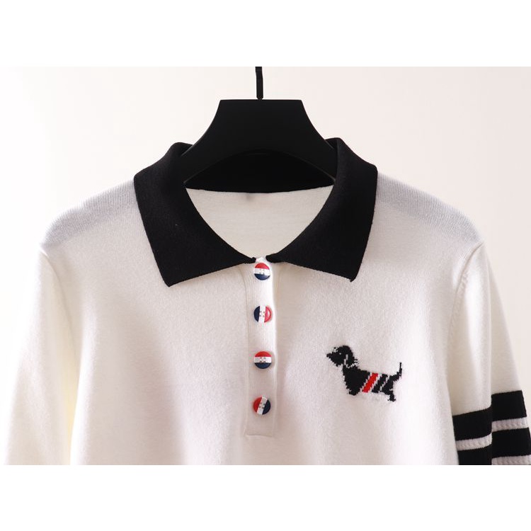 YIW4 thom browne Fall/Winter New College style back puppy fashion age-reducing lapel long sleeve all-match sweater top for women