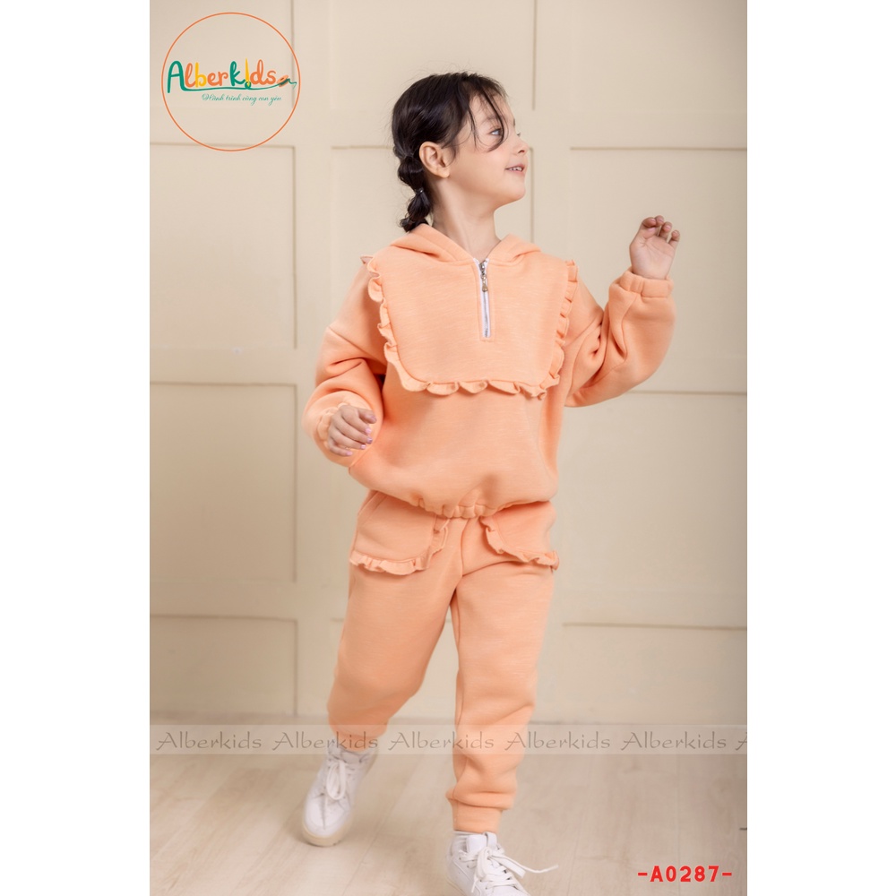 Bộ đồ nỉ bé gái ALBERKIDS cách điệu bèo áo quần có mũ cho trẻ em 2,3,4,5,6,7,8,9,10,11,12 tuổi [A0287]