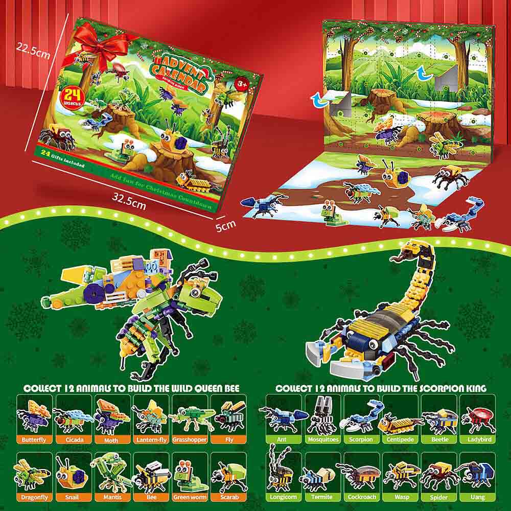 24 Days Christmas Advent Calendar Insect Building Blocks Kids Xmas Toys Gift New
