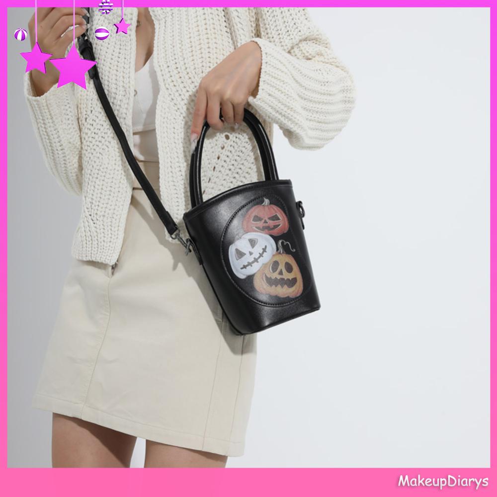 ★ Mỹ Phẩm Trang Điểm ★ Thời Trang Túi Da pu Đeo Chéo In Họa Tiết Bí Ngô Phong Cách halloween Cho Nữ