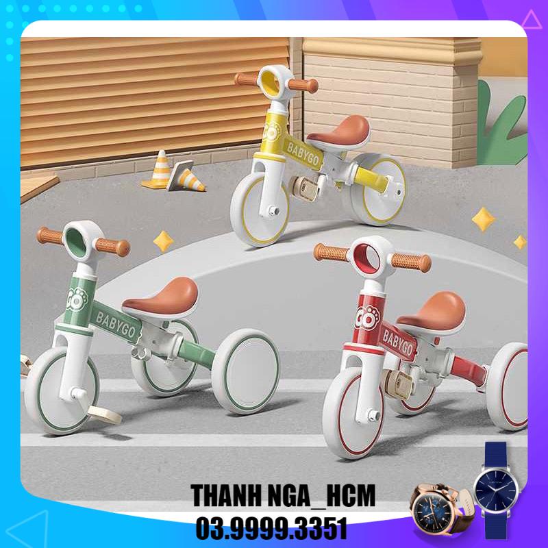 Xe đạp 3 bánh có đèn có nhạc đa năng gấp gọn yên da cho bé