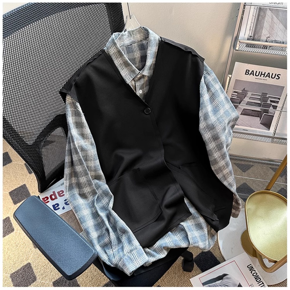 Áo Khoác cardigan Không Tay Cổ Chữ v Dáng Rộng Có Khóa Kéo Thời Trang Mùa Thu Phong Cách Hàn Quốc Cho Nam