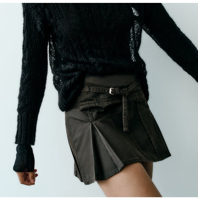 Zara Chân Váy Da Xếp Ly Phối Khóa Kim Loại Thời Trang Thu Đông 233427501