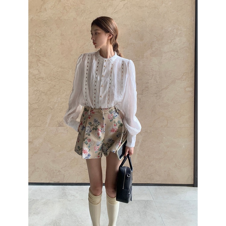 Áo Sơ Mi Tay Dài Khoét Lỗ + Quần Short Mỏng Phong Cách Mới 2023