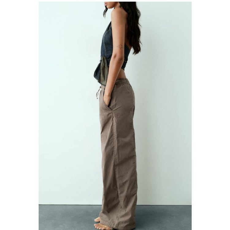 Zara Quần Dài Lưng Thun Dáng Rộng Có Khóa Gài Phong Cách Mùa Thu 235520207