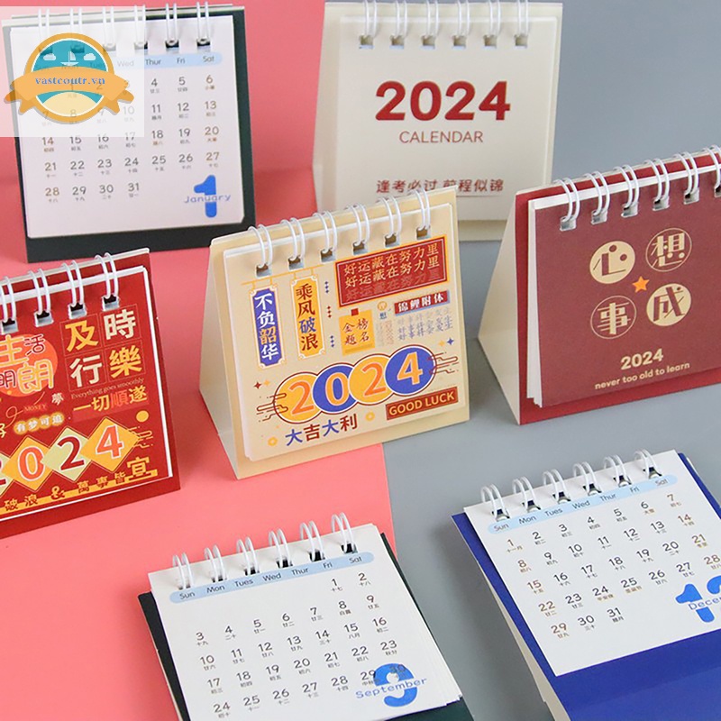 Lịch Để Bàn mini coutr 2024 Dùng Trang Trí Văn Phòng / Trường Học