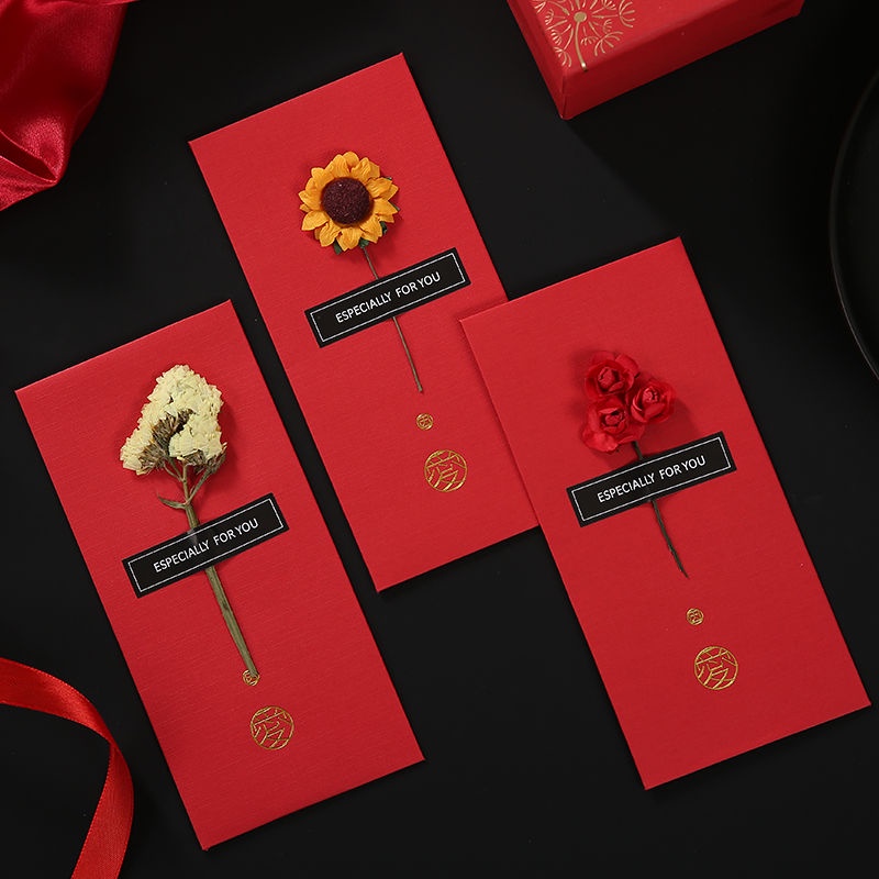 🔥Set 10 Bao Lì Xì Đỏ Họa Tiết Hoa Khô Sáng Tạo Dành Cho Đám Cưới