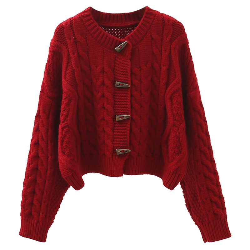 Áo cardigan Dệt Kim Dày Dáng Rộng Cài Nút Lưng Cao Xoắn Cài Khuy Thời Trang Cho Nữ