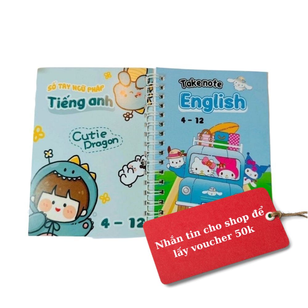 Sổ lò xo A5 ghi chú, Sổ tay ghi chép 68 tờ trang trí sticker tiếng anh xoắn GDK1014