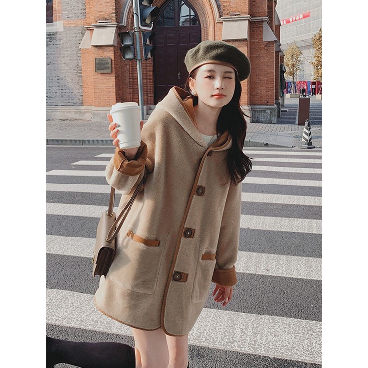 Áo Khoác Lông Cừu Một Mảnh Thiết Kế Dày Dặn Thời Trang Mùa Đông 2023 Phong Cách Mới Cho Nữ