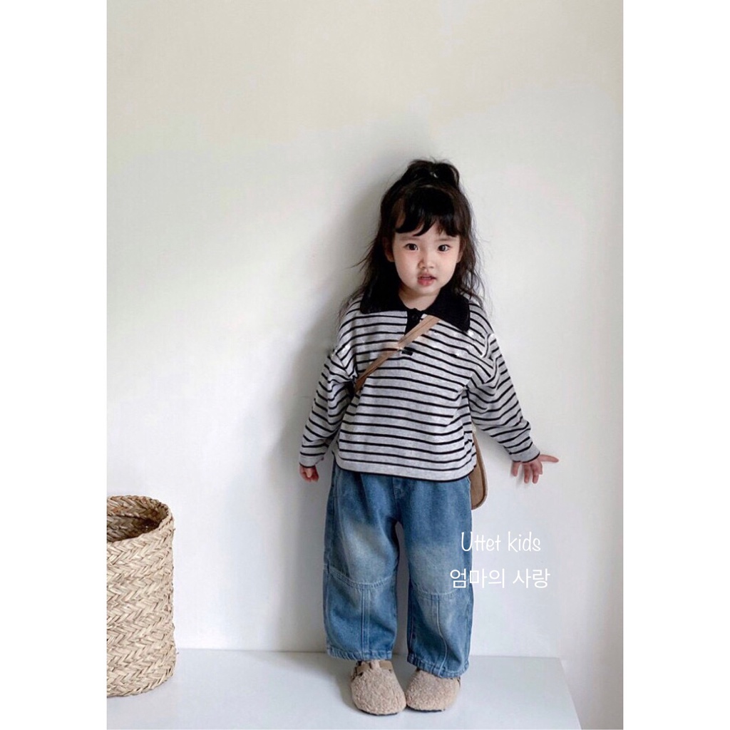 ÁO LEN POLO SỌC PHONG CÁCH HÀN QUỐC CHO BÉ GÁI VÀ BÉ TRAI RẤT ĐẸP T31