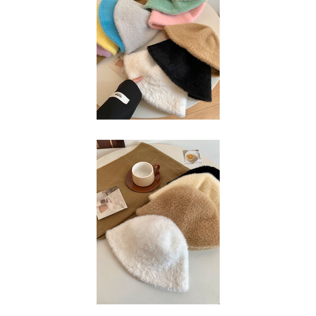 Mũ bucket Lông Nhung Màu Trắng Phong Cách Thời Trang Thu Đông Mới 2023 Cho Nữ