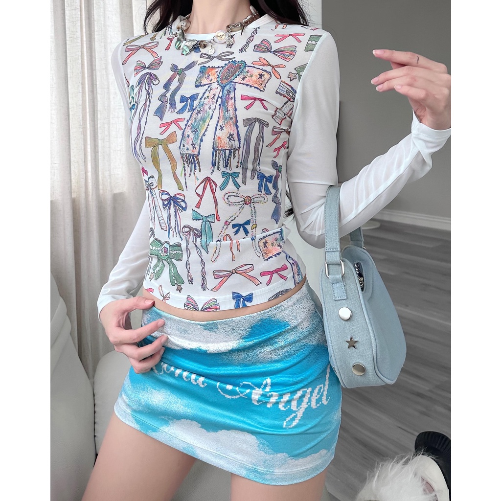 Chân váy ôm nữ ngắn in hoạt tiết MONÁ - SKY