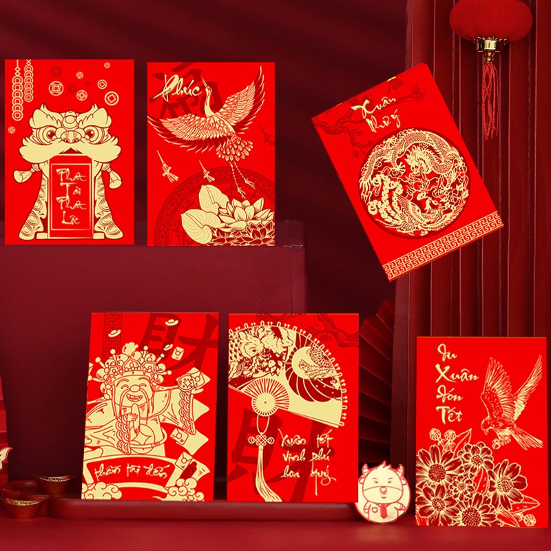 Set 6 Bao Lì Xì Hình Rồng Năm Mới 2024 Phong Cách Trung Hoa