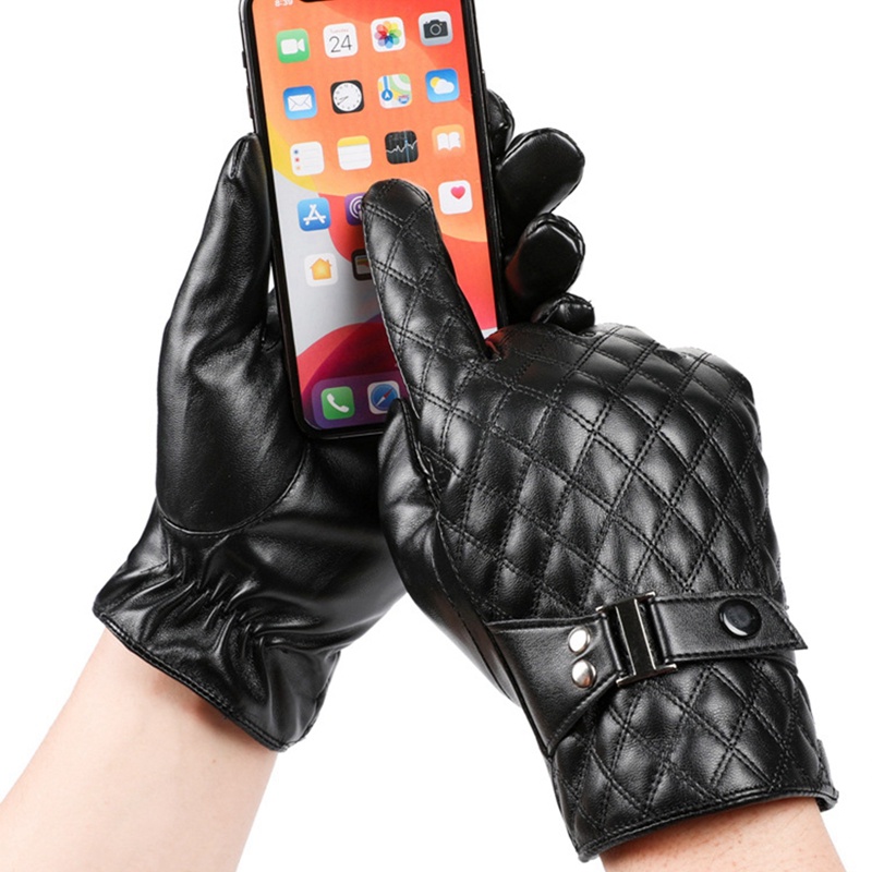 Sf Găng Tay Da Mùa Đông Màu Đen Chống Gió Giữ Ấm Có Thể Chạm Màn Hình Cảm Ứng Cho Nam