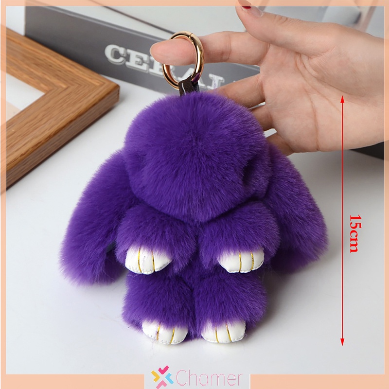 Móc Khóa Thỏ Nhồi Bông Lông Thật Dễ Thương Treo Chìa Khóa Xe Hơi / Túi Xách Mới