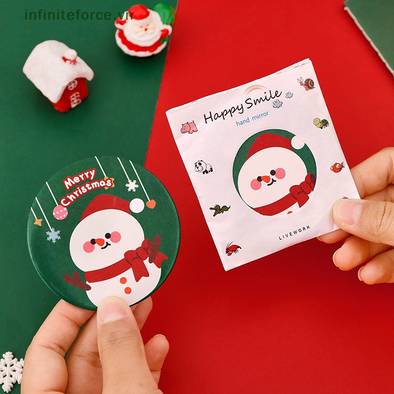 Gương Trang Điểm Cầm Tay mini Hình Tròn Họa Tiết Hoạt Hình Giáng Sinh Thích Hợp Làm Quà Tặng Cho Học Sinh