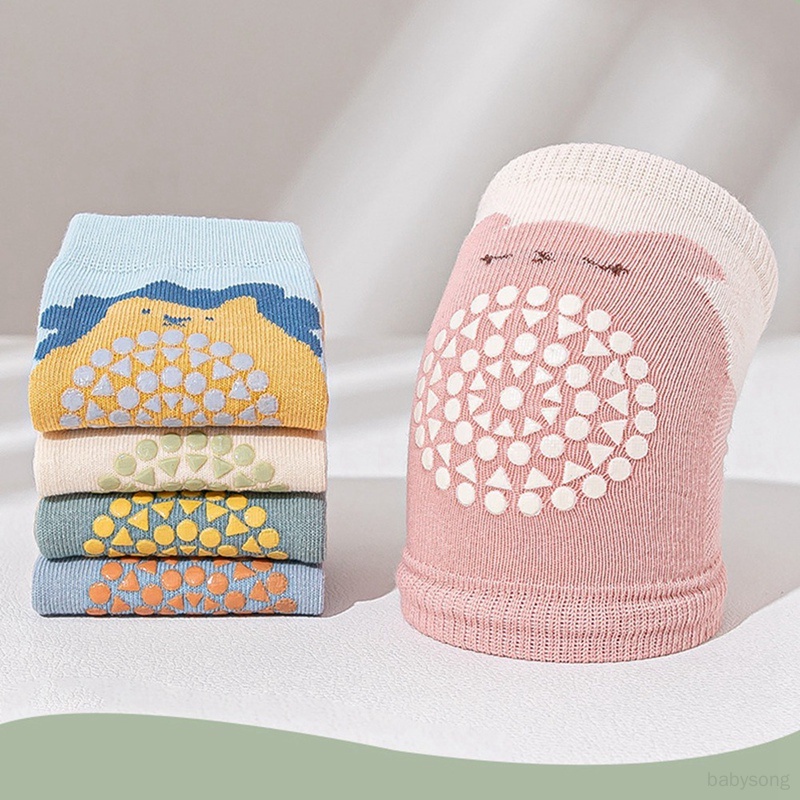 Đôi Vớ Dệt Kim Bằng Vải cotton Lưới Bảo Vệ Đầu Gối Chống Trượt Họa Tiết Hoạt Hình Dành Cho Bé Trai Bé Gái Tập Bò