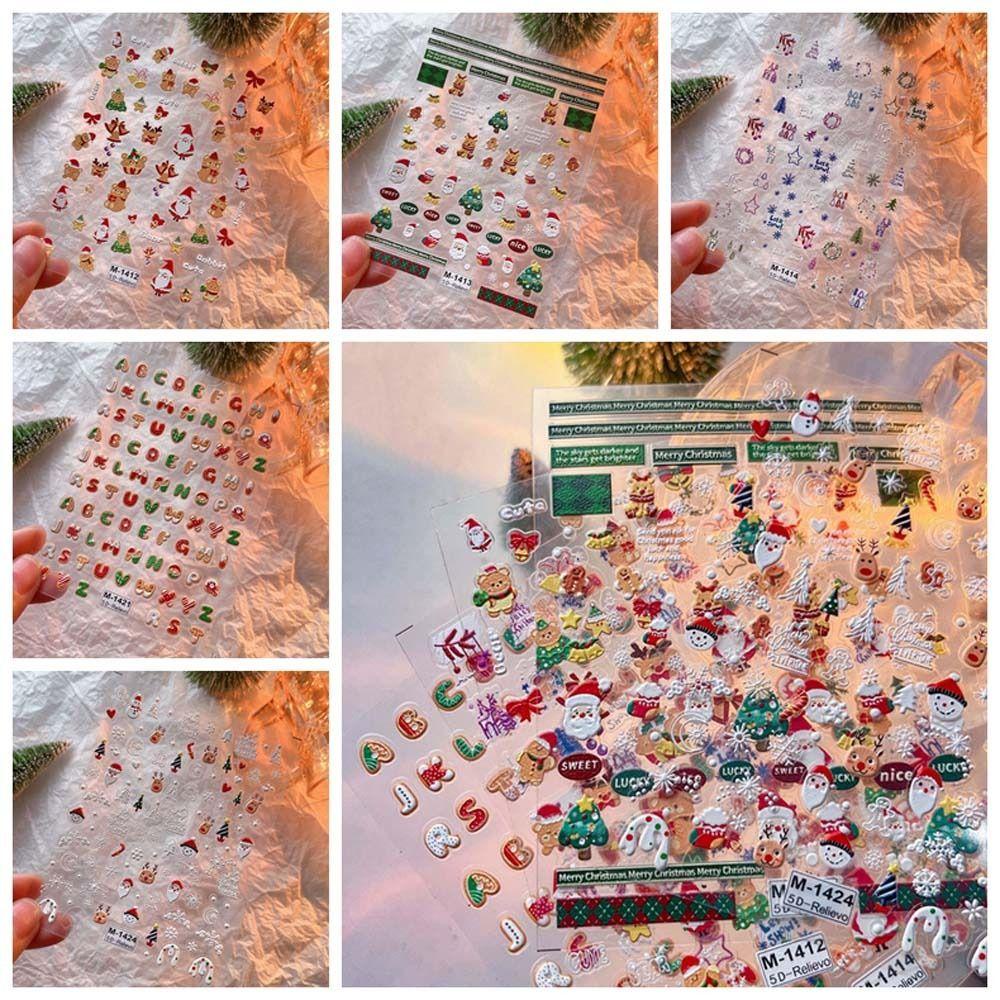 Miếng Dán Trang Trí Móng Tay Dập Nổi Họa Tiết Giáng Sinh Dễ Thương