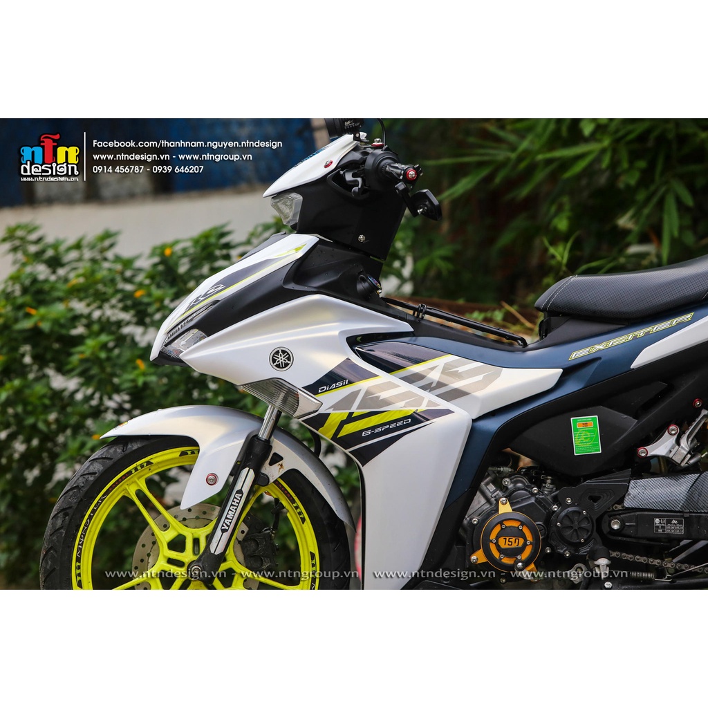 Tem rời Exciter 155 mẫu RC 2023 xanh vàng dán xe trắng siêu ngầu