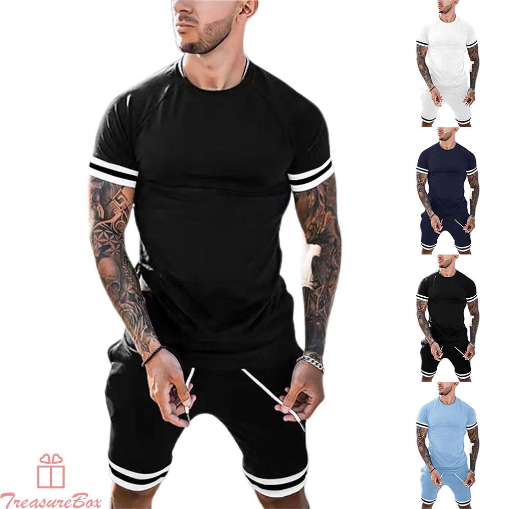 Tops+Pants For Men Gym Loose Men\'s Outfit Outfits Shorts Set Solid Color