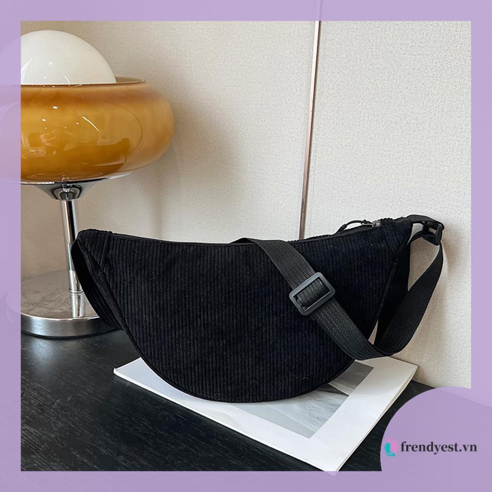 Túi Đeo Chéo Vải Nhung Kẻ Màu Trơn Thời Trang Dành Cho Nữ