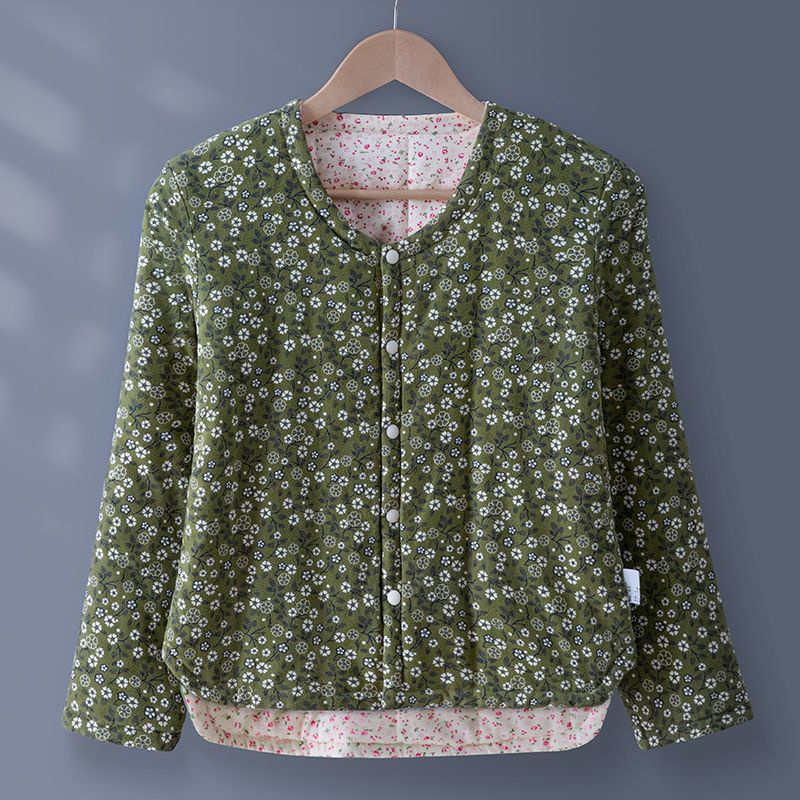 Áo Khoác Đệm Mút Mỏng Dáng Ngắn In Họa Tiết Hoa Giữ Ấm Mùa Thu Đông Cho Nữ