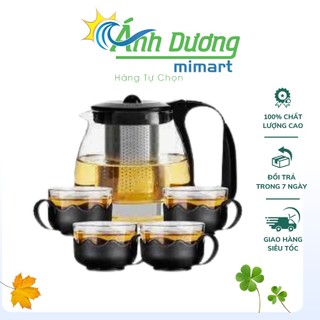 Bộ ấm pha trà lõi lọc 4 ly thủy tinh